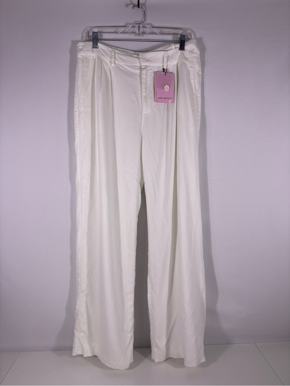 NWT Avec Les Filles White Wide Leg Pants High Rise Lyocell Blend Size L